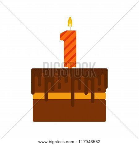Vector Chocolate Biscuit Birthday Cake With A Candle Number 1