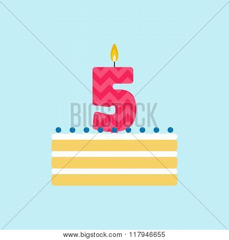 Vector Biscuit Birthday Cake With A Candle Number 5