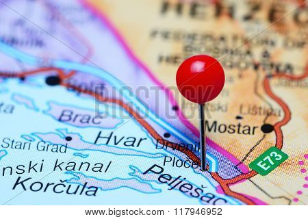 Ploce pinned on a map of Croatia