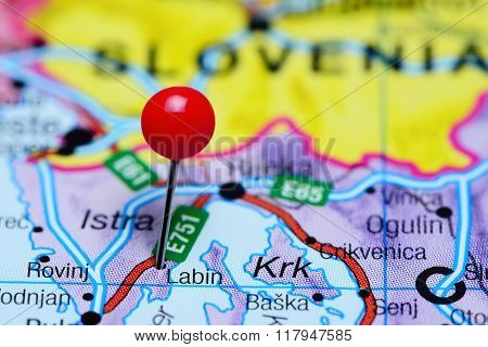 Labin pinned on a map of Croatia