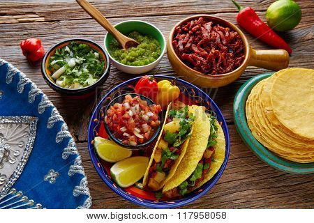 Tacos al pastor Mexican with coriander pineapple and chili