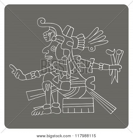 monochrome icon with symbols from Aztec codices