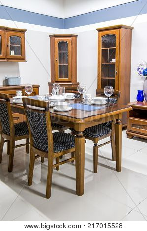 view of cozy modern kitchen interior with furniture