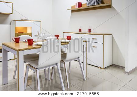 view of cozy modern kitchen interior with furniture