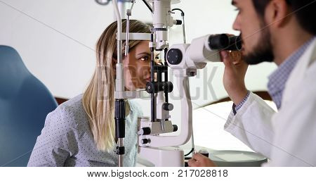 Health care, medicine, people eyesight and technology concept