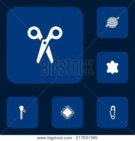 Collection Of Skin, Pintle, Fastener And Other Elements.  Set Of 6 Stitch Icons Set.