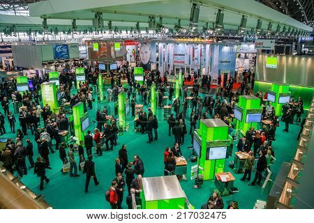 HANNOVER, GERMANY - MARCH 2, 2010: Hall 2 at CeBIT information technology trade show in Hannover, Germany on March 2, 2010.