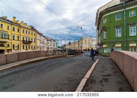 St. Petersburg, Russia - June 3 2017. View of embankment of the Moika River