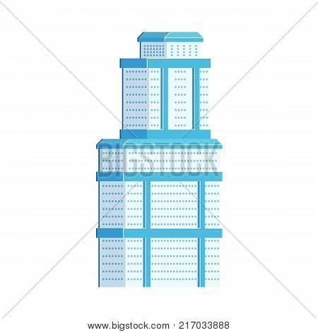 Skyscraper, business center, high rise office building, flat vector illustration isolated on white background. Flat sky scraper, business center, high rise building, urban cityscape element