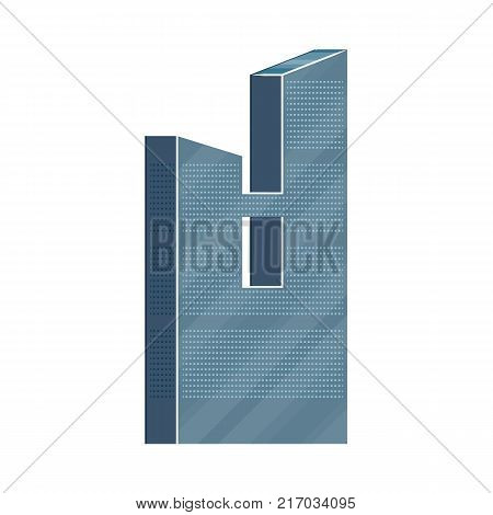 Modern skyscraper, business center, high rise office building with mirror glass facade, flat vector illustration isolated on white background. Flat modern mirrored skyscraper, business center