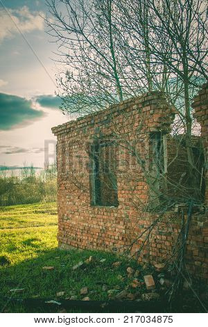 Ruins Of A Ruined Old Large Factory.
