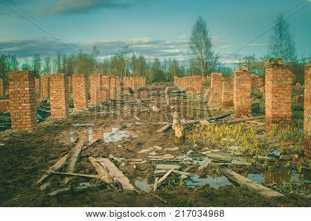 Ruins Of A Ruined Old Large Factory.