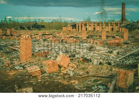 Ruins Of A Ruined Old Large Factory.