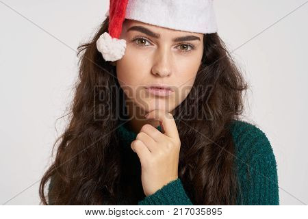 portrait of a brunette woman, new year.