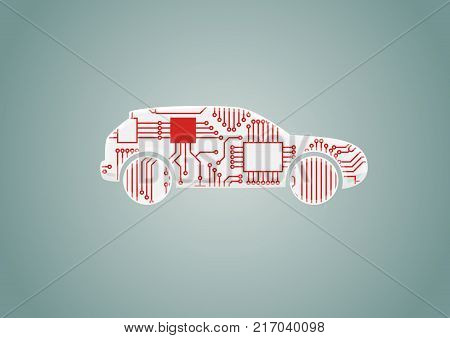 Smart connected car concept as example for digital transformation - vector illustration of car with CPU processor