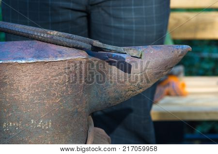 blacksmith tools and fixtures for hand forged metal, close-up