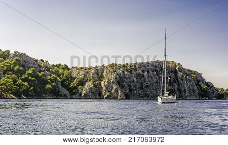 Sailing boat in the Sibenik bay Croatia
