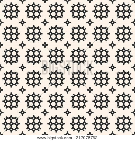 Black and white abstract geometric ornament. Monochrome seamless pattern with rounded grid, lattice, mesh, perforated structure. Delicate ornamental repeat background. Simple texture. - Stock vector