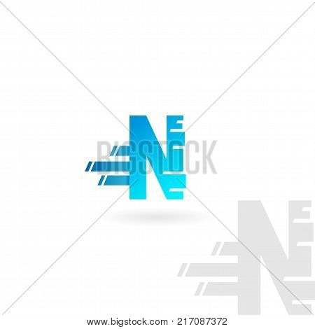 Letter N logo. Blue distorted vector icon. Speed concept font