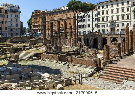 ROME, ITALY - JUNE 23, 2017: Amazing view of Largo di Torre Argentina in city of Rome, Italy