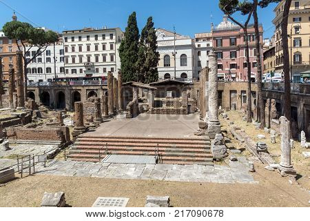 ROME, ITALY - JUNE 23, 2017: Amazing view of Largo di Torre Argentina in city of Rome, Italy
