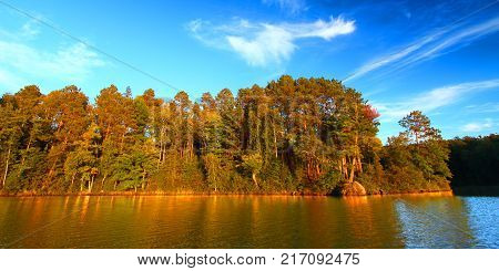 Panoramic view of Sweeney Lake in the northwoods of Wisconsin