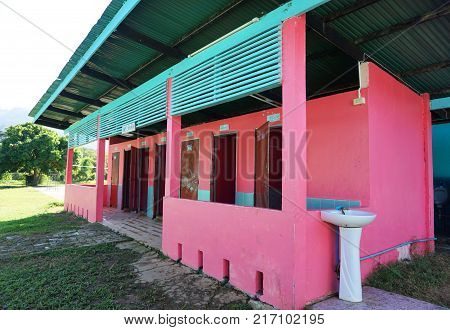 Toilet building in shool of Amphoe Thong Pha Phum Mueang Kanchanaburi of Thailand.