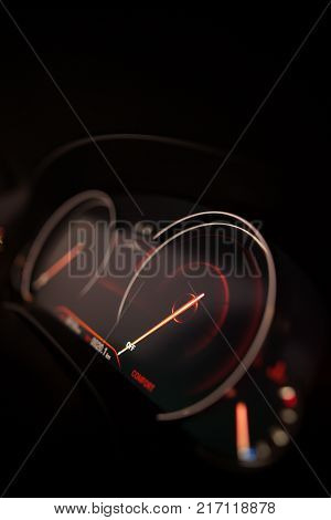 Close Up Shot With The Digital Speedometer Of A Car.