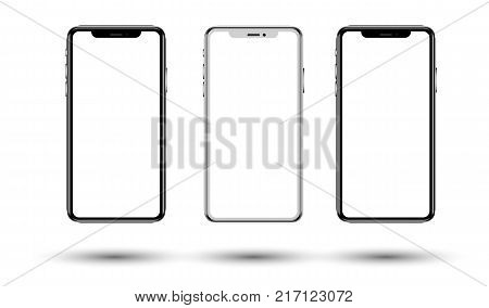 Vector Realistic perspective smartphone mockups set isolated. Vector illustration for printing and web element, Game and application mockup