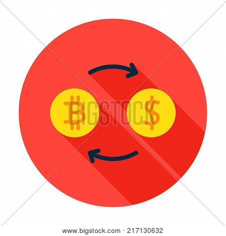 Bitcoin Exchange Circle Icon. Vector Illustration Flat Style with Long Shadow.