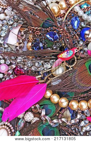 Fashion jewelrys. Fashion jewels as background. Jewelery texture. A lot of Jewells in texture. Jewellery background. Beautiful jewels pattern. Necklace earrings bracelet. Studio photo texture photography. Jewels.