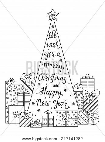 Doodle Pattern We Wish You A Merry Christmas And Happy New Year Decorations