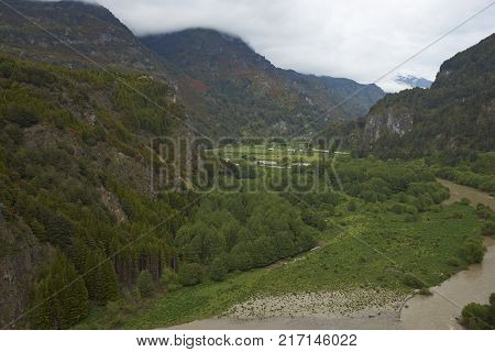Landscape along the River Simpson near Coyhaique in the Aysén Region of Chilean Patagonia.
