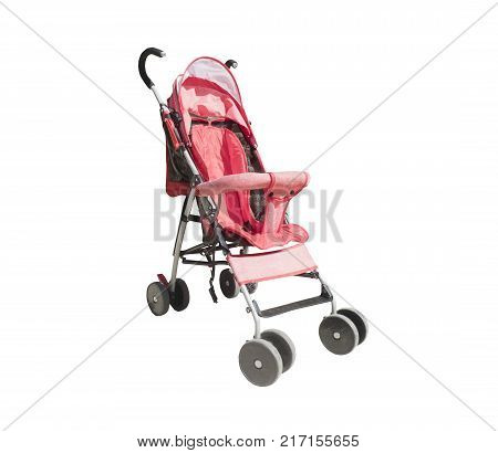 Red new baby pram isolated over white