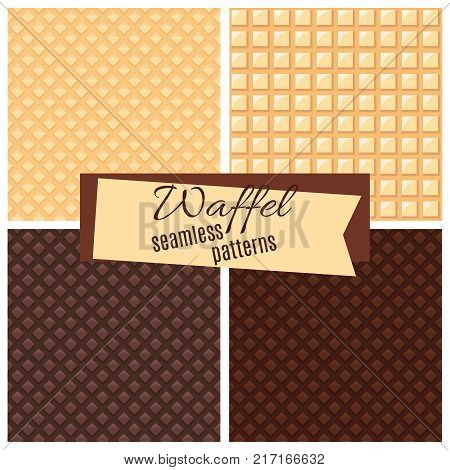 Vector sweet food waffel textured seamless patterns background set illustration