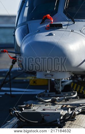 Helicopter On A Platform Of A Frigate