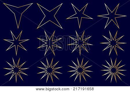 Star - vector set - gold on blue background