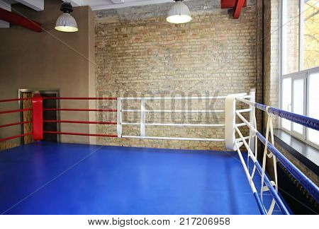 View of empty boxing ring in gym