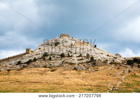 A Genoese fortress in Sudak. Evening view.