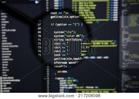 Real C / C++ Code Developing Screen. Programing Workflow Abstract Algorithm Concept. Lines Of C / C+