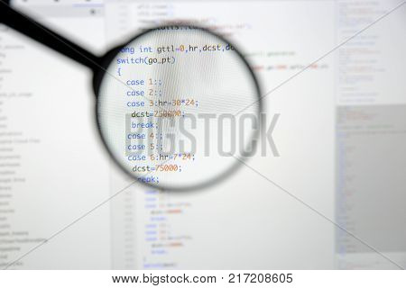 Real C / C++ Code Developing Screen. Programing Workflow Abstract Algorithm Concept. Lines Of C / C+