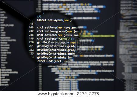 Real Html Code Developing Screen. Programing Workflow Abstract Algorithm Concept. Lines Of Html Code