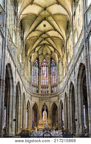PRAGUE CZECH REPUBLIC - JULY 2: nterior of Saint Vitus cathedral on July 2 2017 in Prague