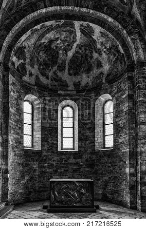 Altar in historic chapel at Saint George basilica in Prague Czech republic