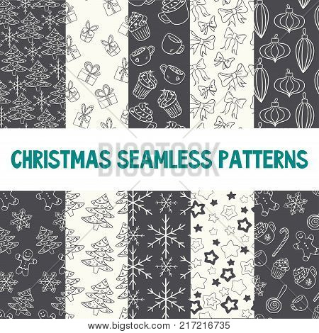 Seamless Pattern For Merry Christmas And New Year. Greeting Card.