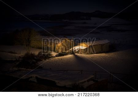 Snowed rural farm in Nanclares de Ganboa Alava Spain