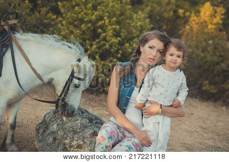 Romantic Scene Beautiful Lady Young Mother With Her Cute Baby Daughter Enjoy Time Together In City V