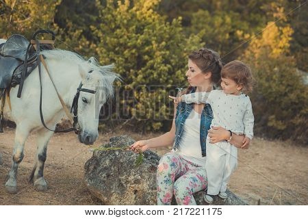 Romantic Scene Beautiful Lady Young Mother With Her Cute Baby Daughter Enjoy Time Together In City V
