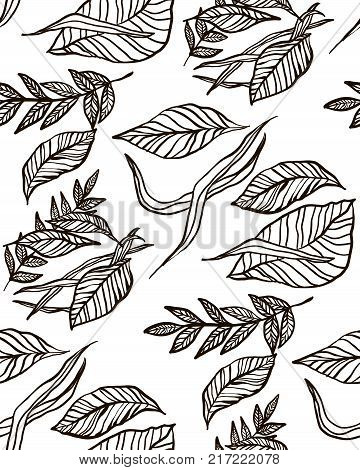Seamless leaves and leaf pattern. Vector illustration