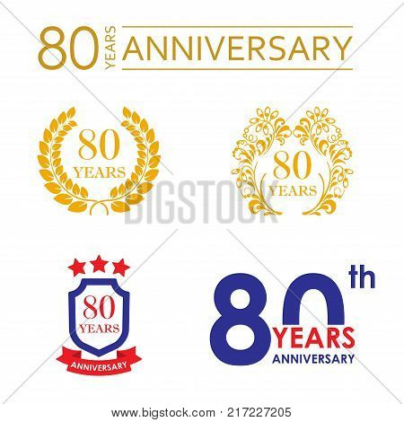 80 years anniversary icon set. Birthday sign Vector illustration.